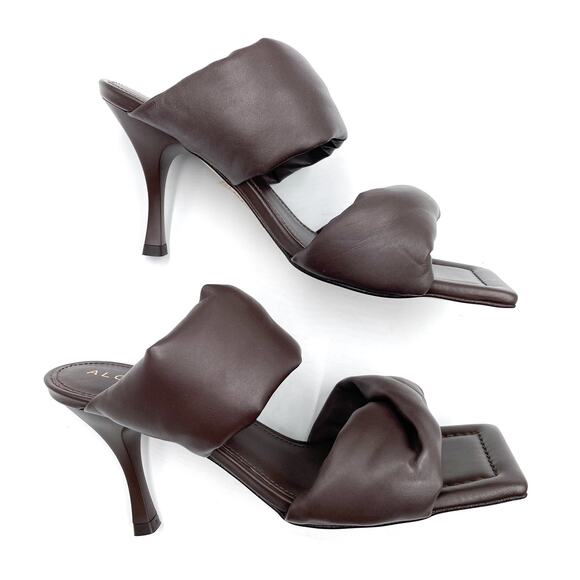 Alohas Twist Strap Sandals‎ Coffee Brown Leather Heels Square Toe Sz 37 / 6.5 - Picture 6 of 10